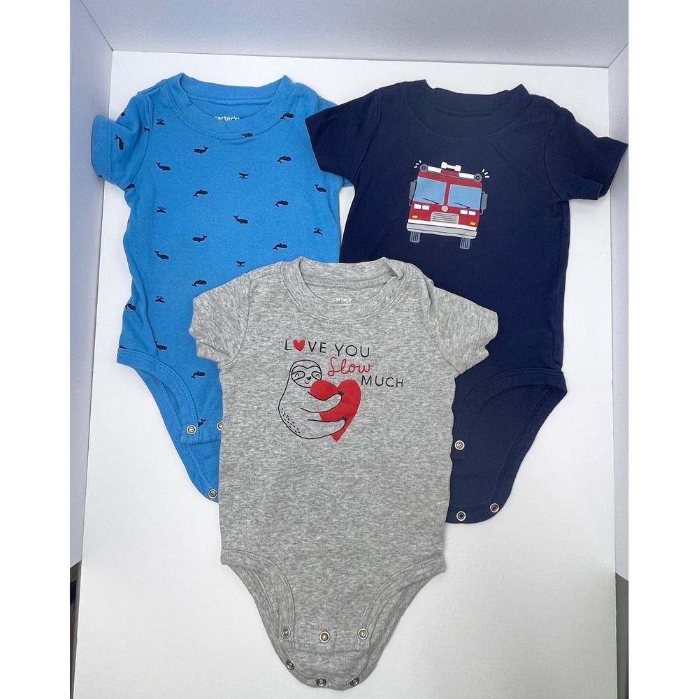 Carters Bodysuit Pants 9M Lot of 9 Fire Truck Monster Sloth Stripes Mix n Match - Picture 3 of 9